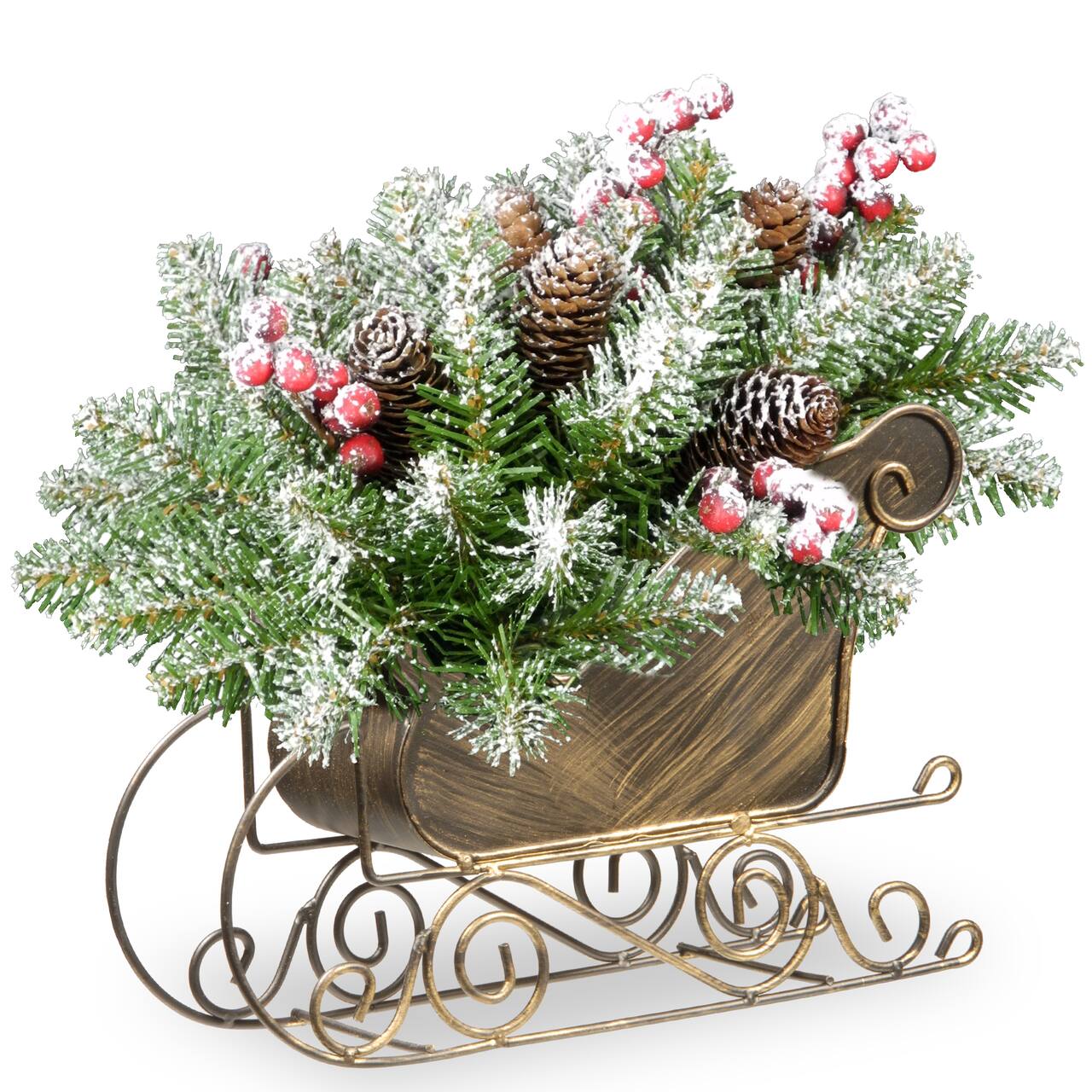 10" Dunhill Fir Sleigh With Snow, Berries & Cones